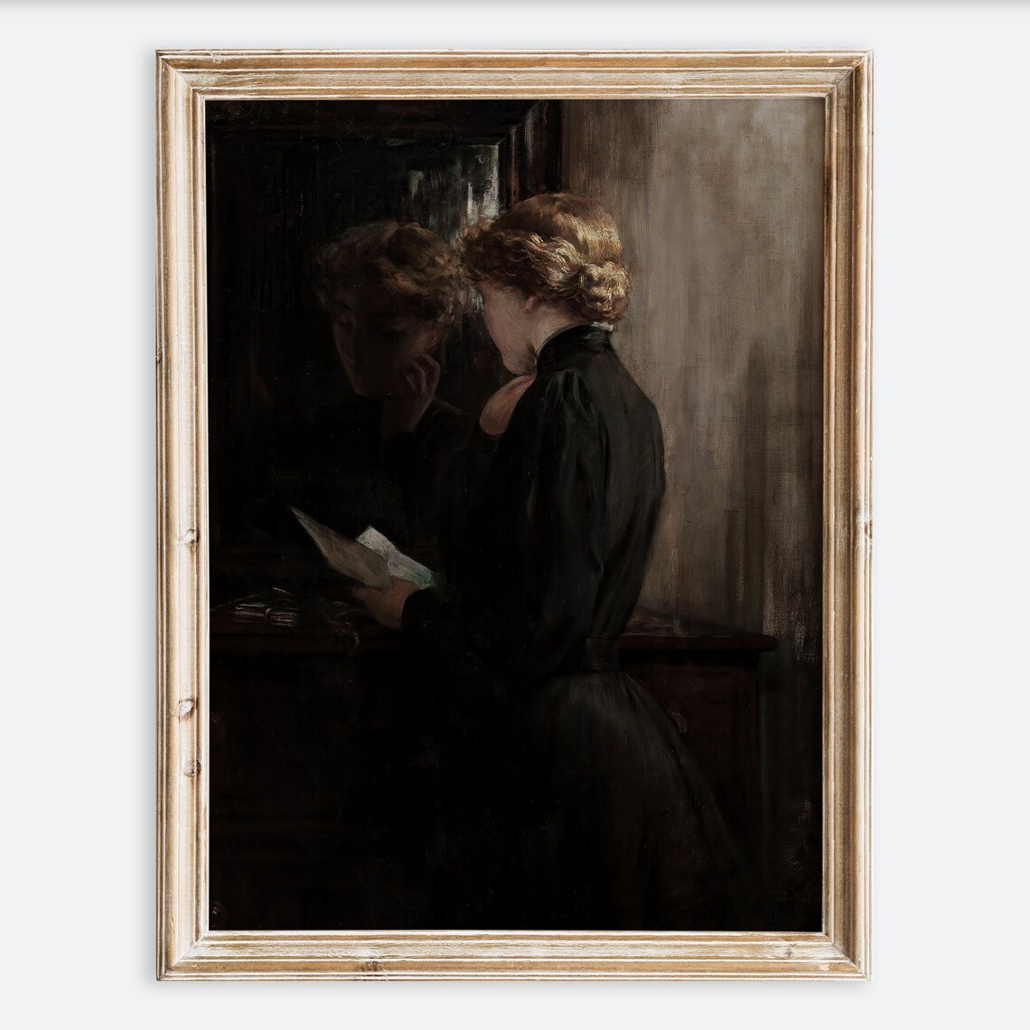 European Vintage Lady Reading Letter Art Print