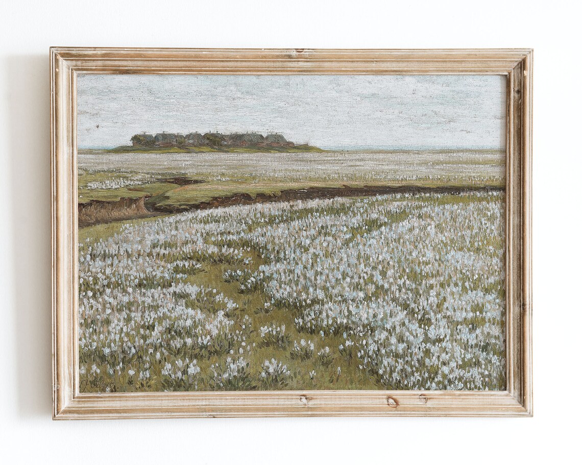 Rustic Vintage Flower Field Landscape Art Print