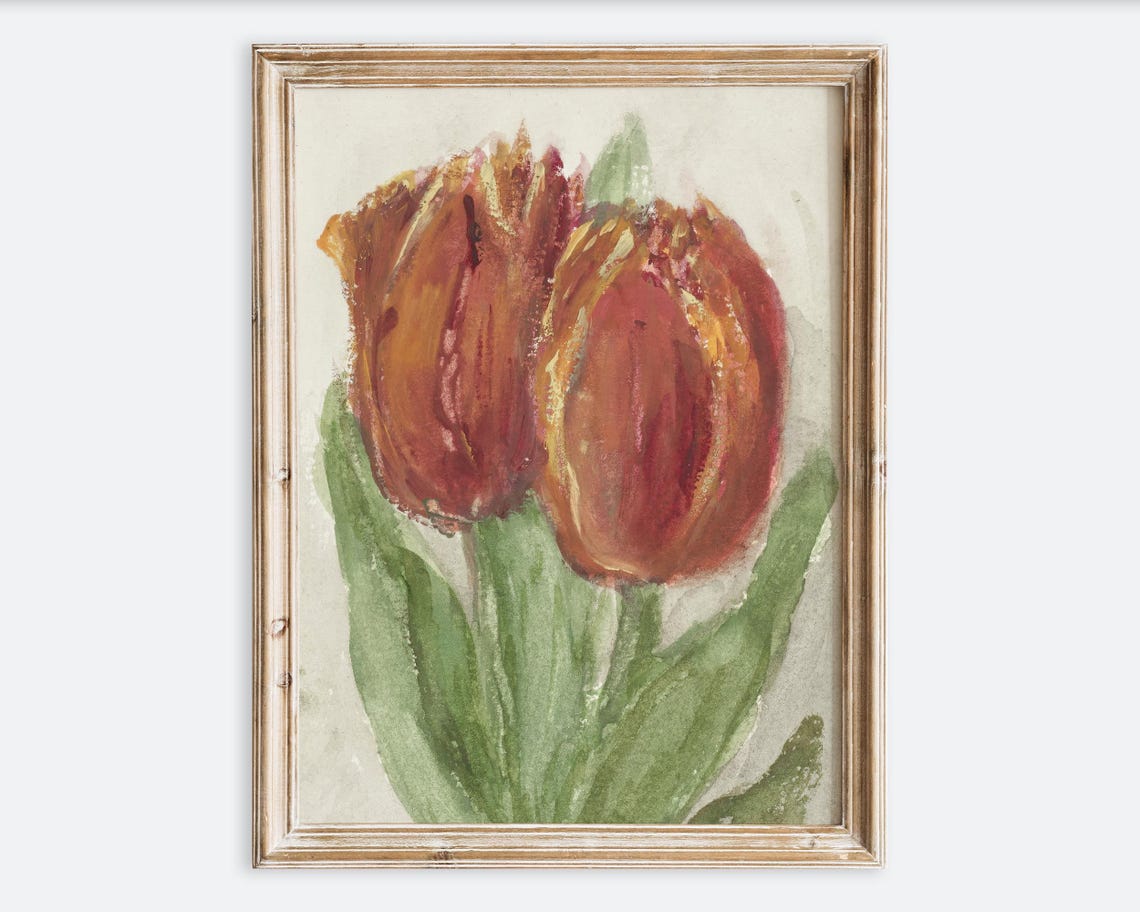 Two Red Tulips Watercolor Botanical Minimalist Floral Poster