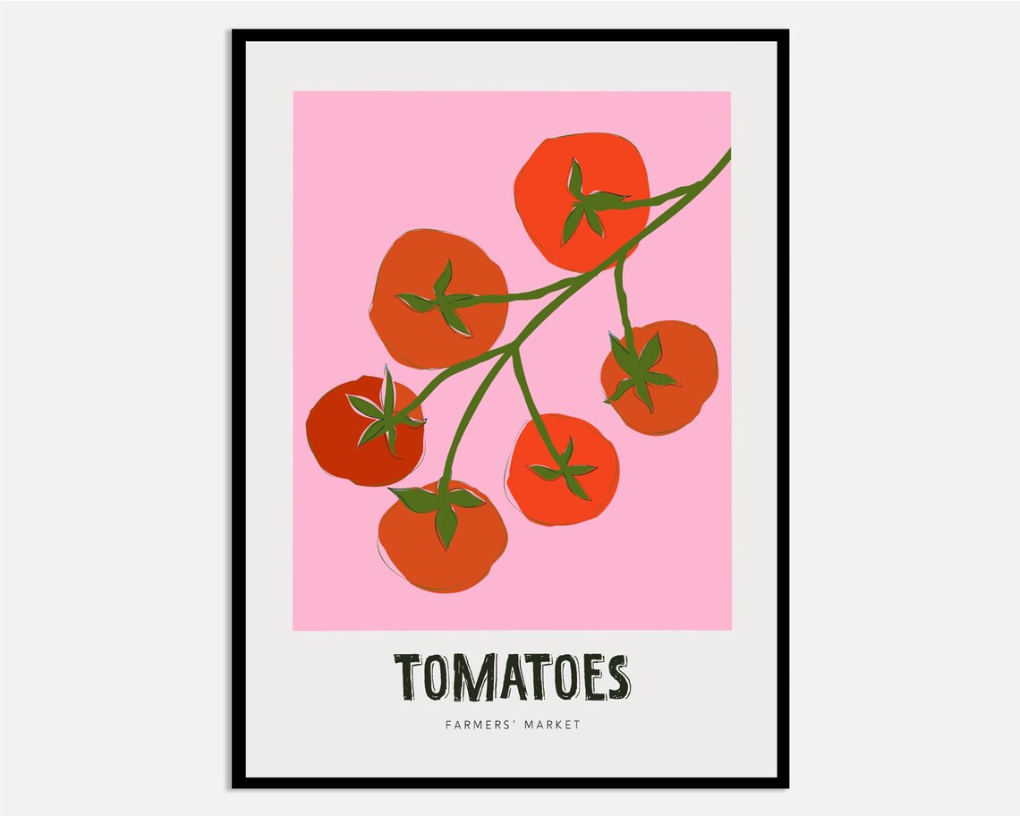 Tomatoes Farmers Market Pink Pop Art Vintage Style Kitchen Poster