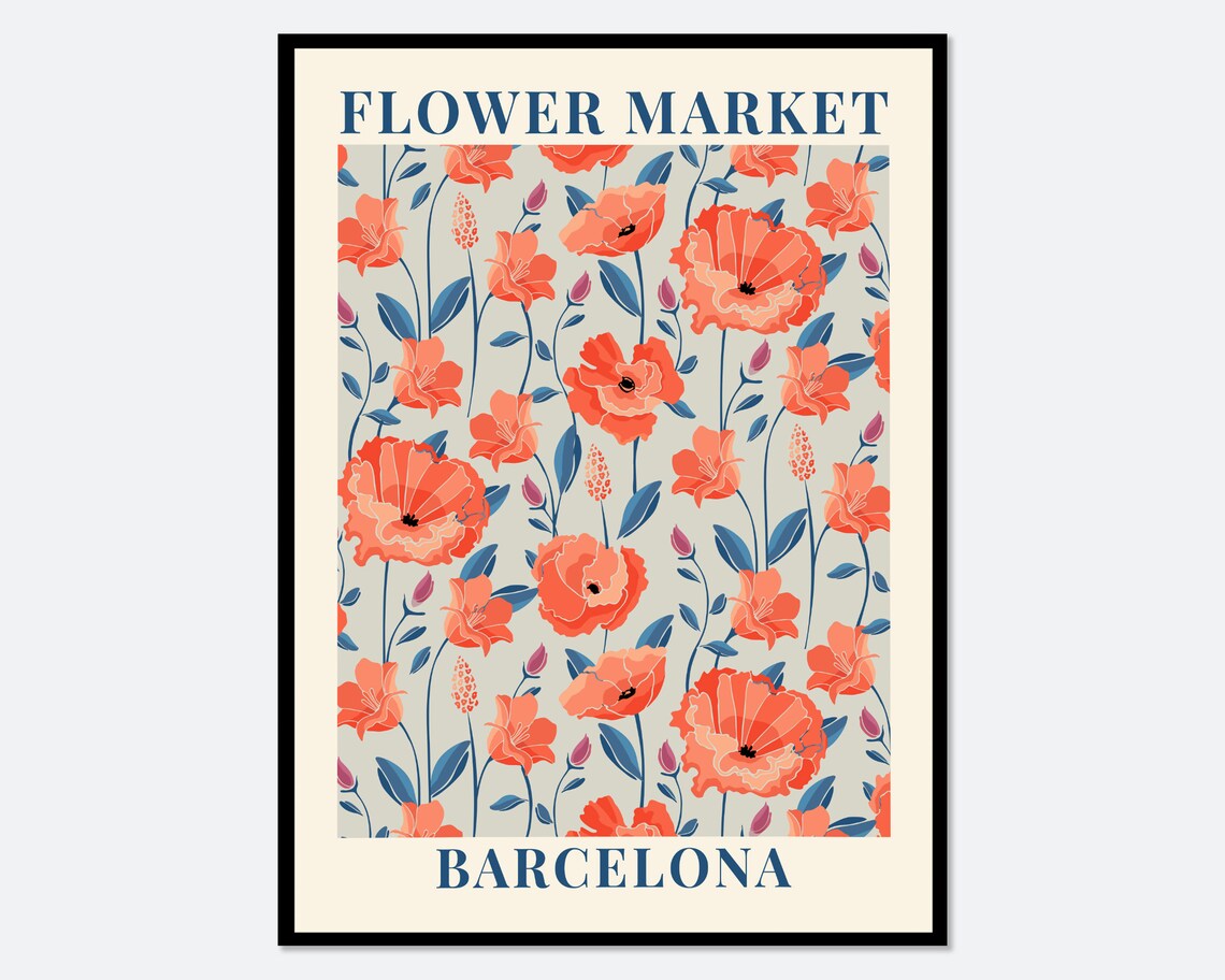 Flower Market Barcelona Colorful Botanical Art Print