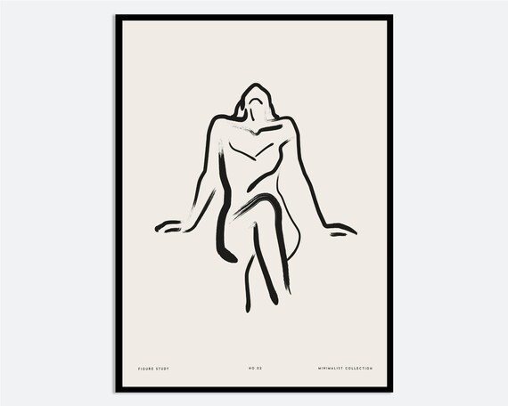 Seated Woman Minimalist One Line Figure Ink Drawing Wall Poster