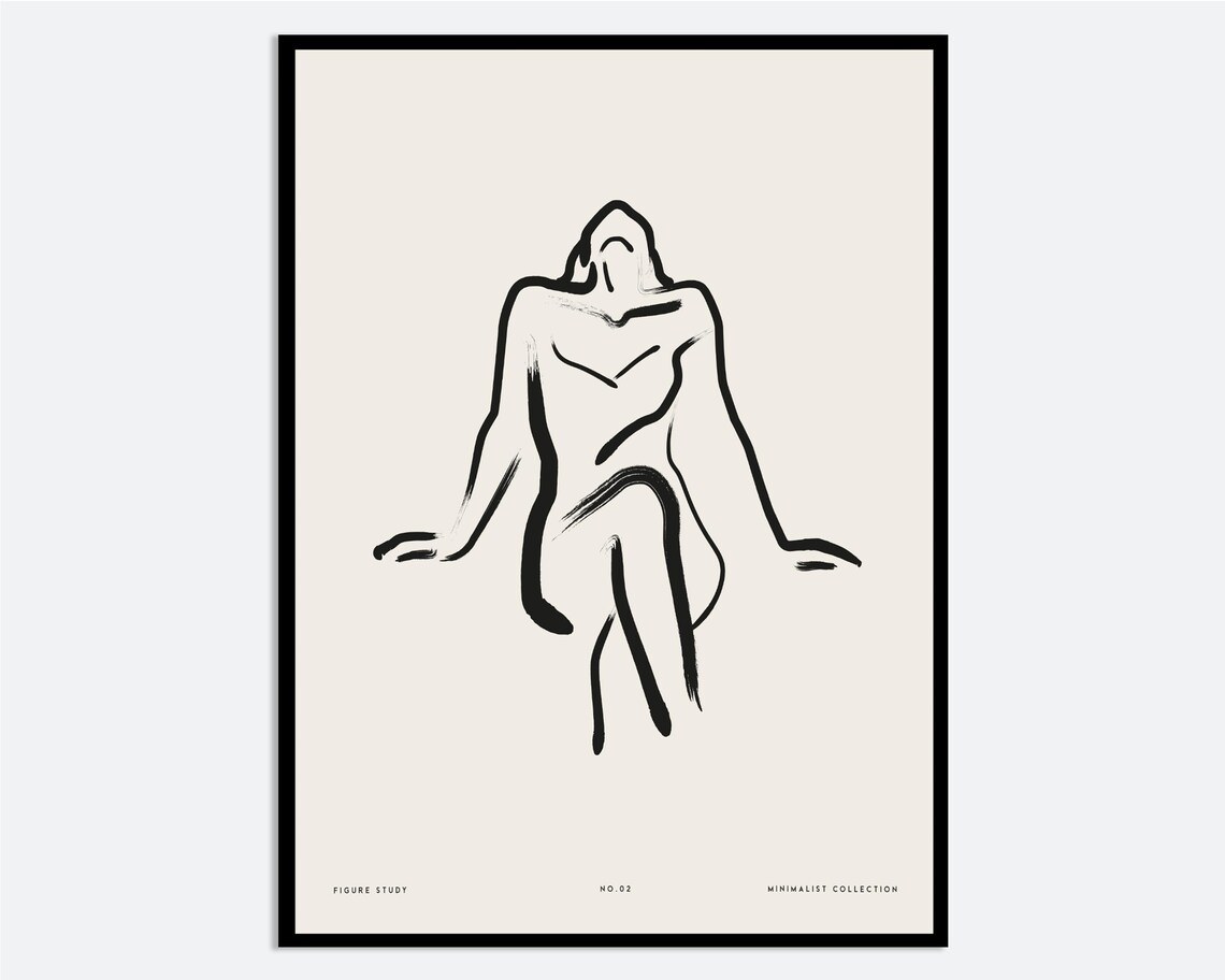 Seated Woman Minimalist One Line Figure Ink Drawing Wall Poster
