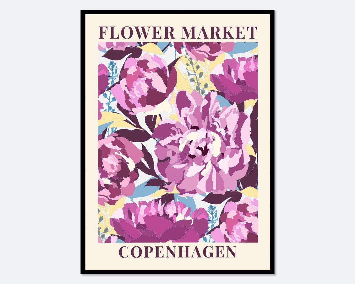 Flower Market Copenhagen Colorful Botanical Art Print Spring Flowers Print Spring Floral Art Wildflowers Print Colorful Art Print Fm03