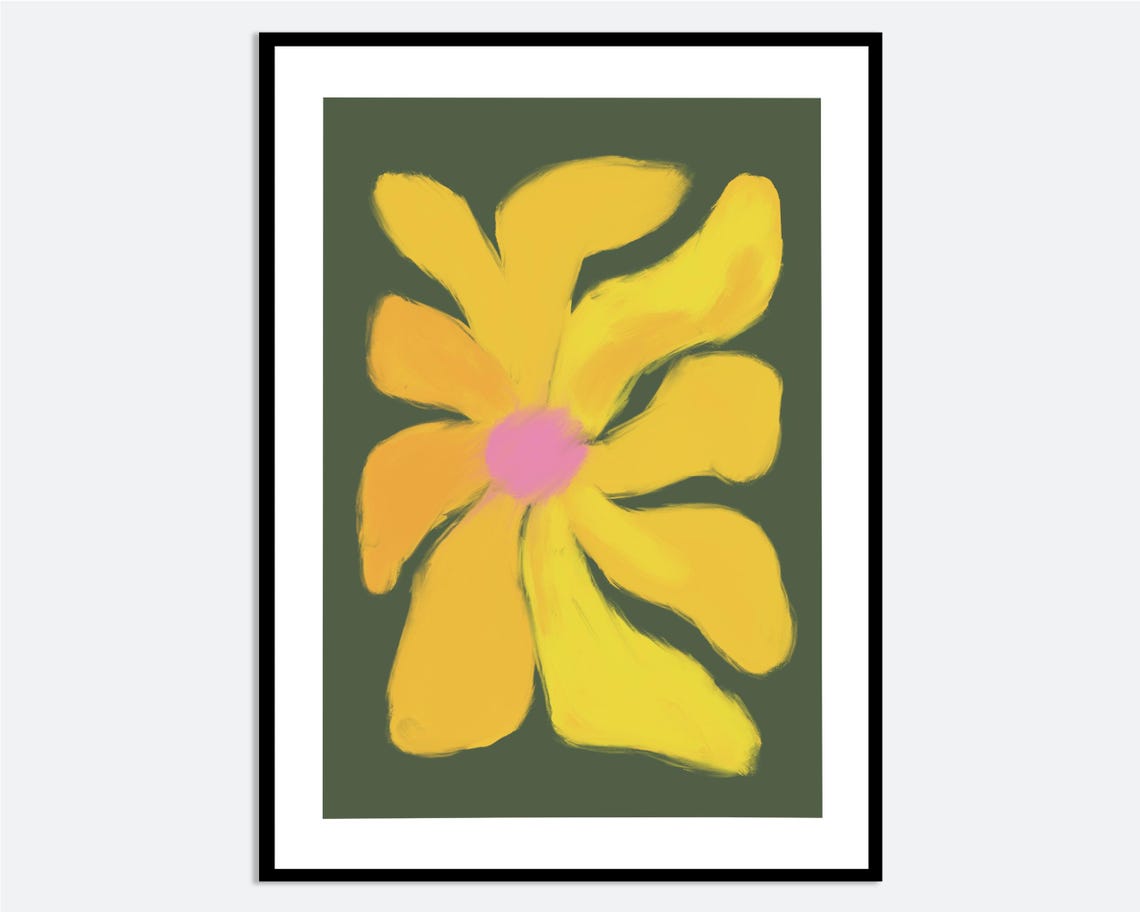 Yellow Abstract Flower Wall Art Print Hand Drawn Contemporary Botanical Still Life Modern Floral Poster For Spring Summer Ma146