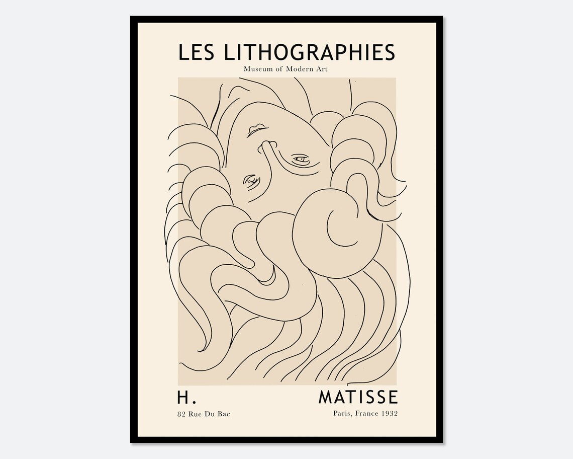 Matisse Les Lithographies Curly Hair Woman Line Drawing Poster
