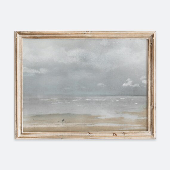 Muted Coastal Beach Low Tide Vintage Ocean Landscape Art Poster