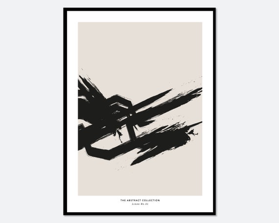 Minimalist Paint Strokes Art Print Abstract Black And Beige Paint Strokes Poster Mid Century Brush Strokes Poster Geometric Print Ab07