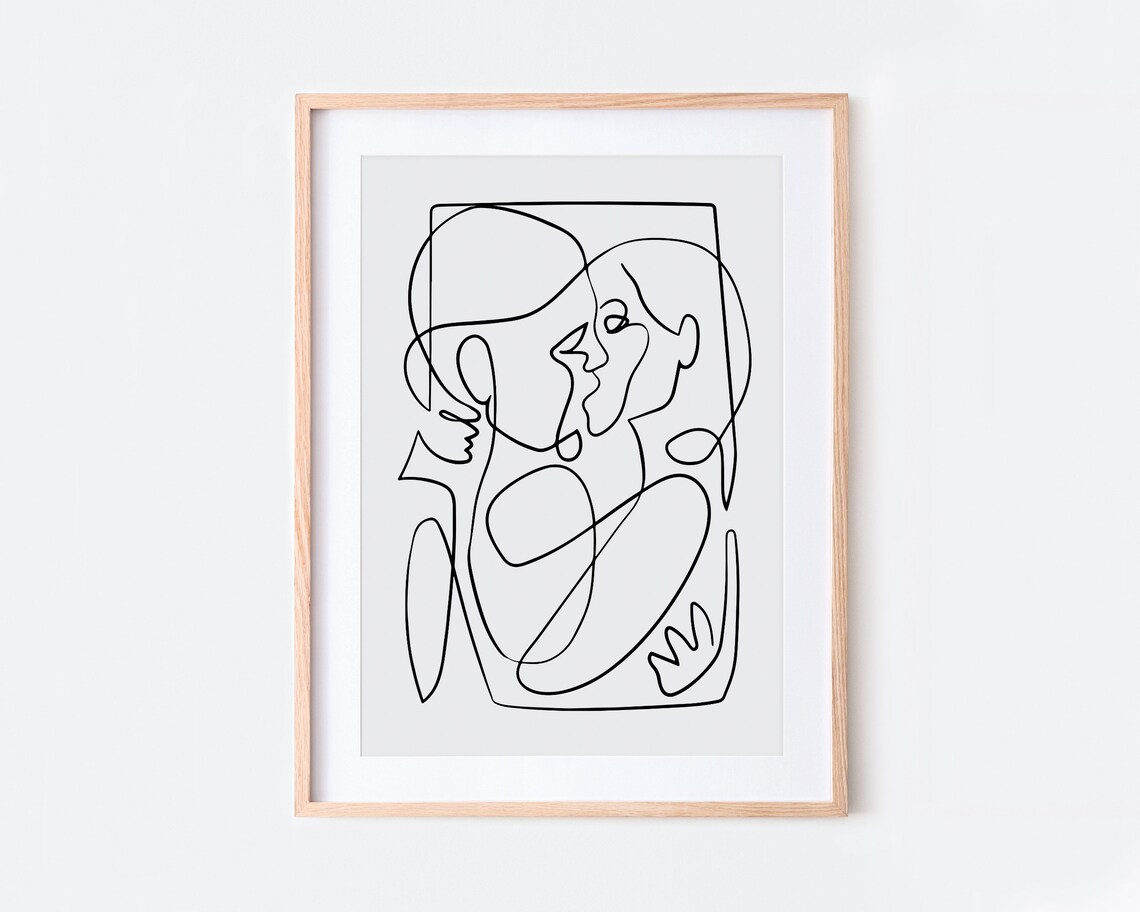 Couple Kissing Continuous Line Art, Minimalist Poster