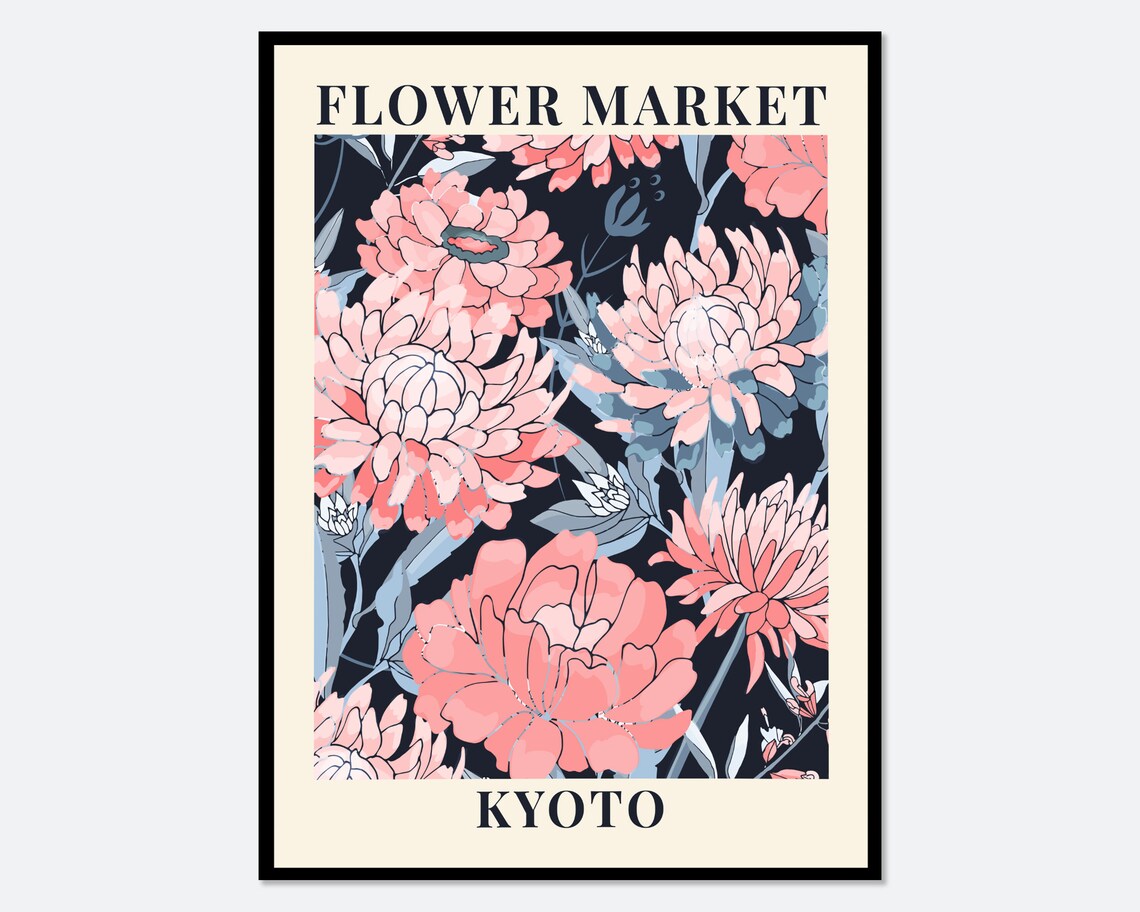 Flower Market Kyoto Botanical Art Print, Spring Floral
