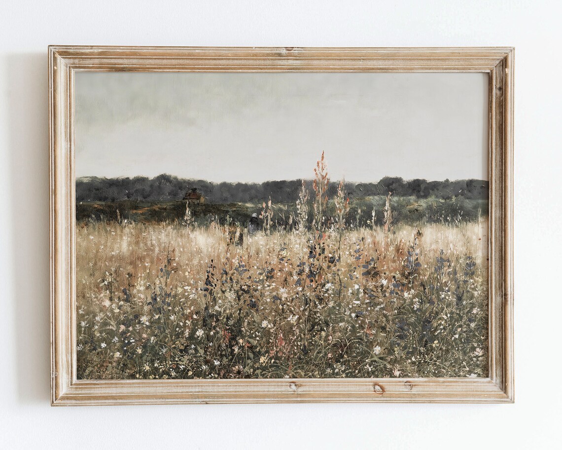 Rustic European Country Flower Field Oil Painting Art Print