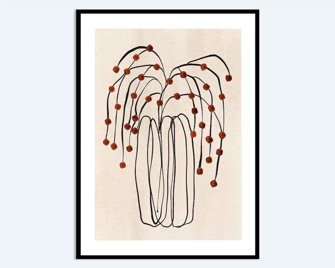 Burnt Orange Flowers Abstract Vase Minimalist Botanical Art Poster