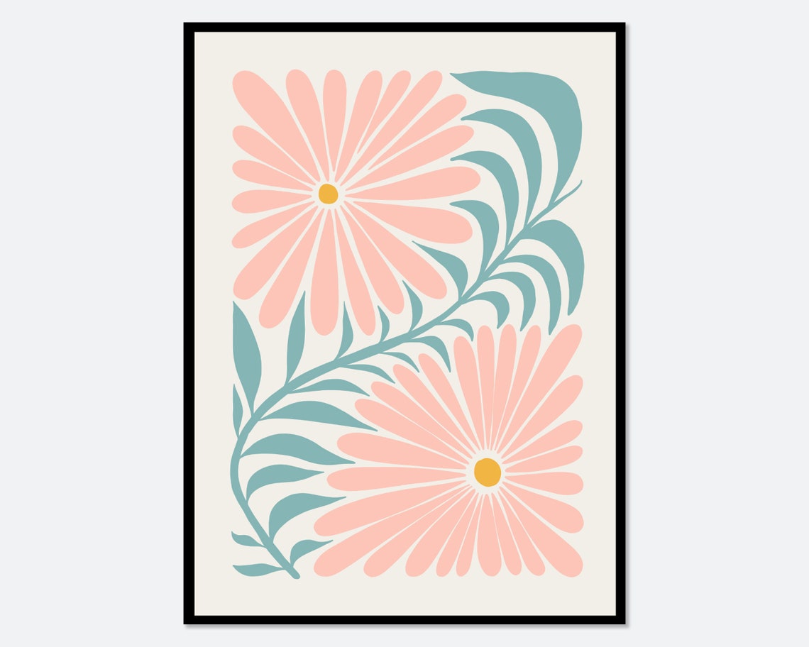 Abstract Pink Spring Daisy Duo Matisse Style Botanical Art Poster