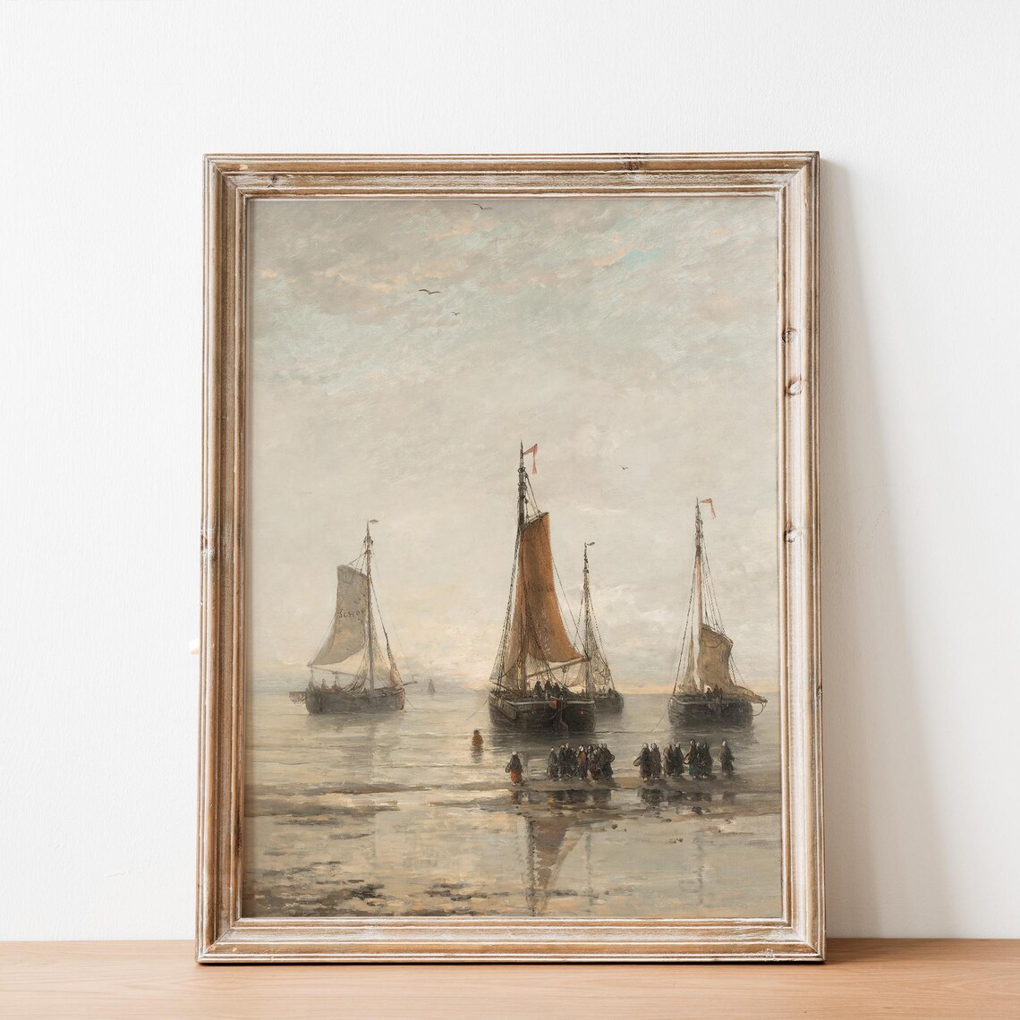 Sailing Boats At Misty Shoreline Vintage Maritime Seascape Poster