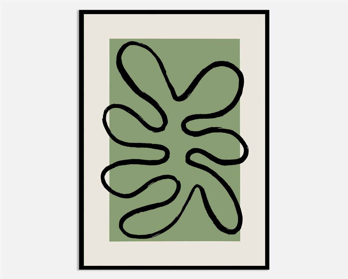 Matisse Inspired Green Abstract Organic Line Form Modern Poster