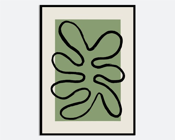 Matisse Inspired Green Abstract Organic Line Form Modern Poster