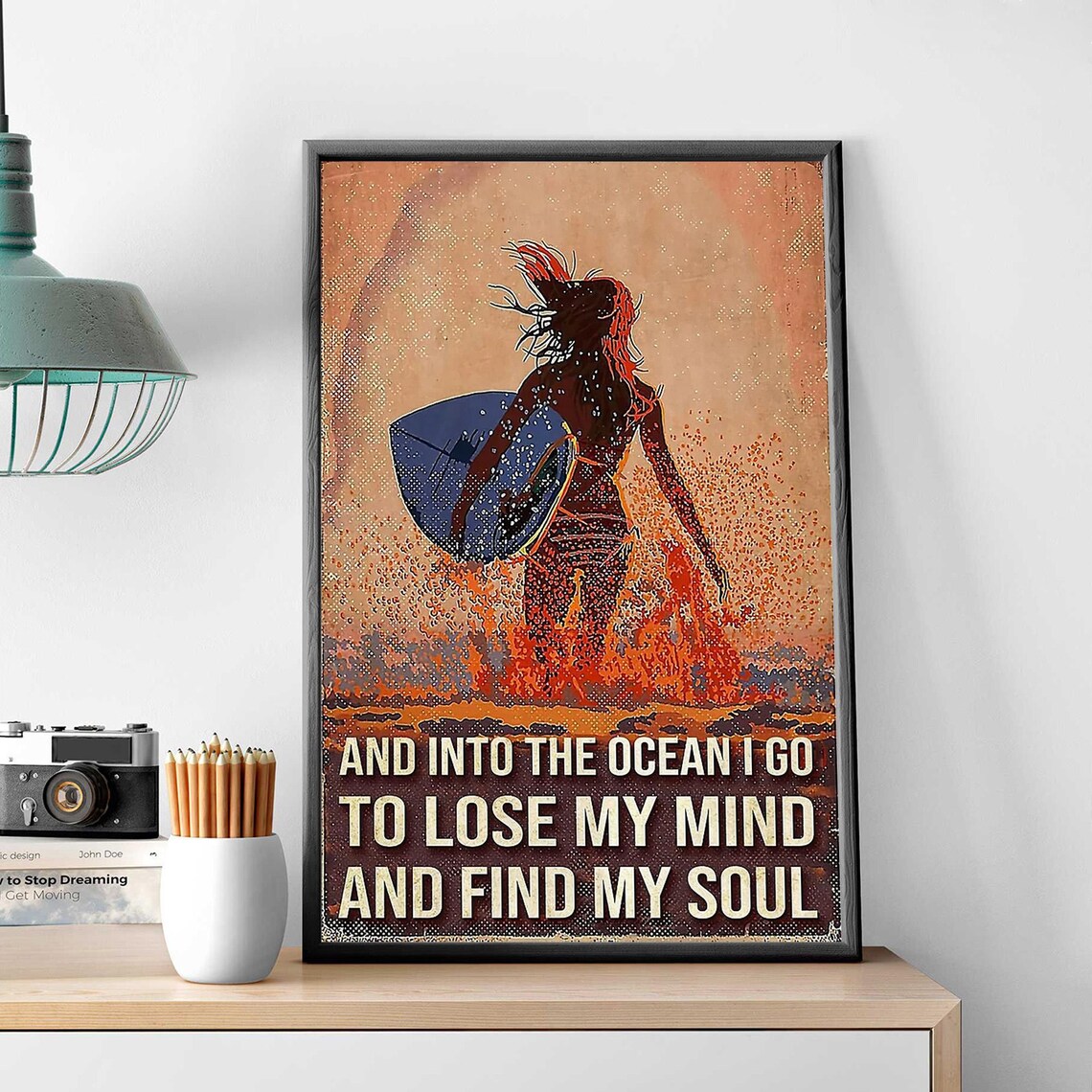 And Into The Ocean I Go Surfer Girl Sunset Ocean Wave Poster Art - Image 3