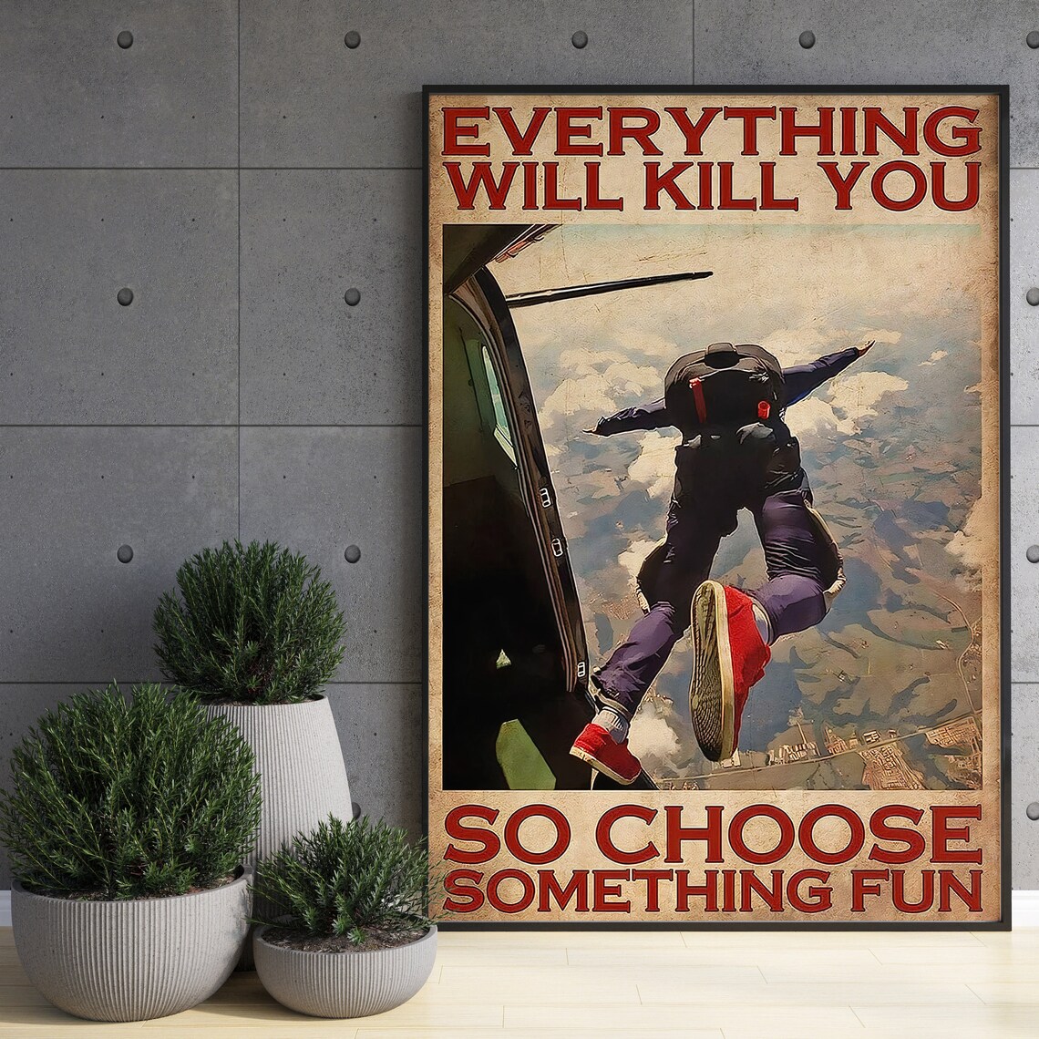 Skydiving Man Vintage Poster, Choose Something Fun - Image 3