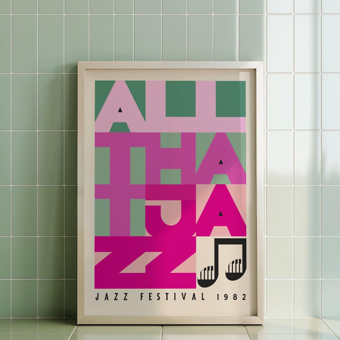 All That Jazz 1982 Festival Bold Pink Typography Piano Keys Music Art Poster