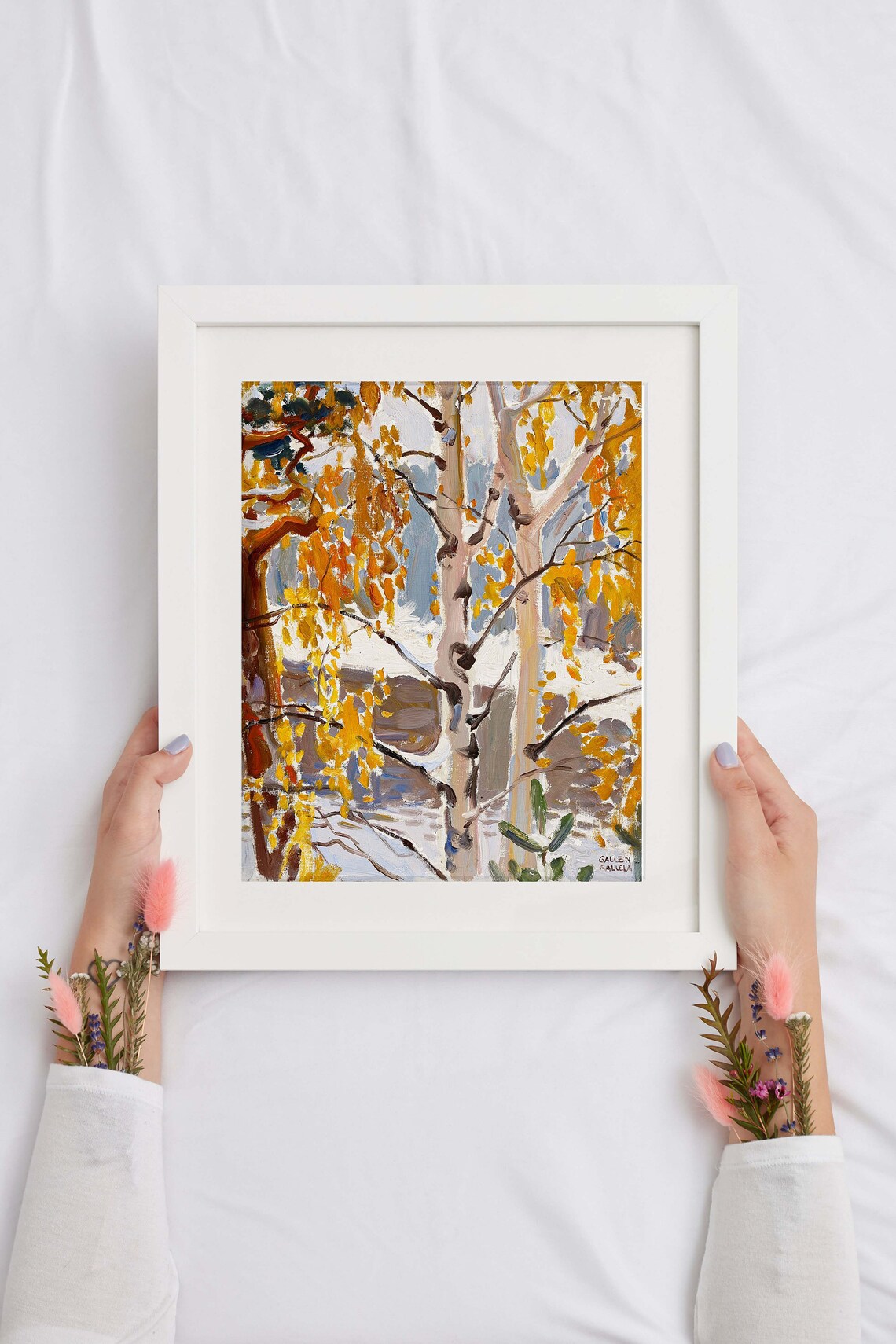 Autumn Birch Trees Golden Leaves Impressionist Oil Painting Poster - Image 2