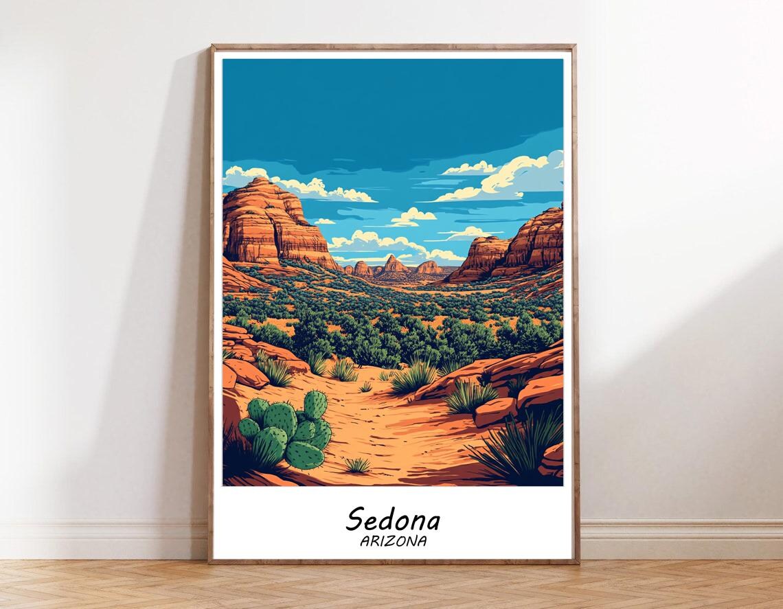 Vivid Sedona Arizona Red Rock Formations Desert Sun Travel Poster - Image 3