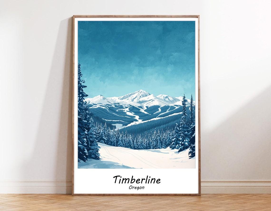 Timberline Oregon Skier Downhill Snowy Pines Ski Travel Poster - Image 2