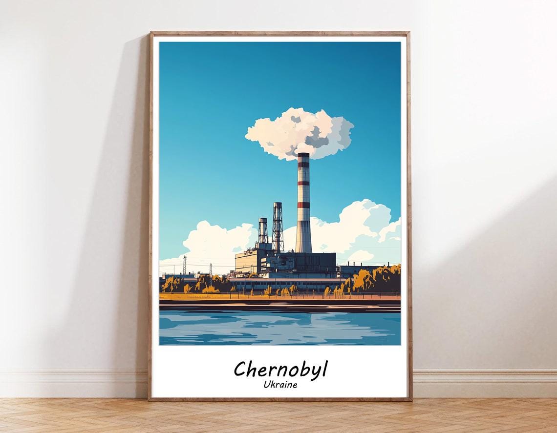 Bold Chernobyl Ukraine Power Plant Daytime Skyline Travel Poster