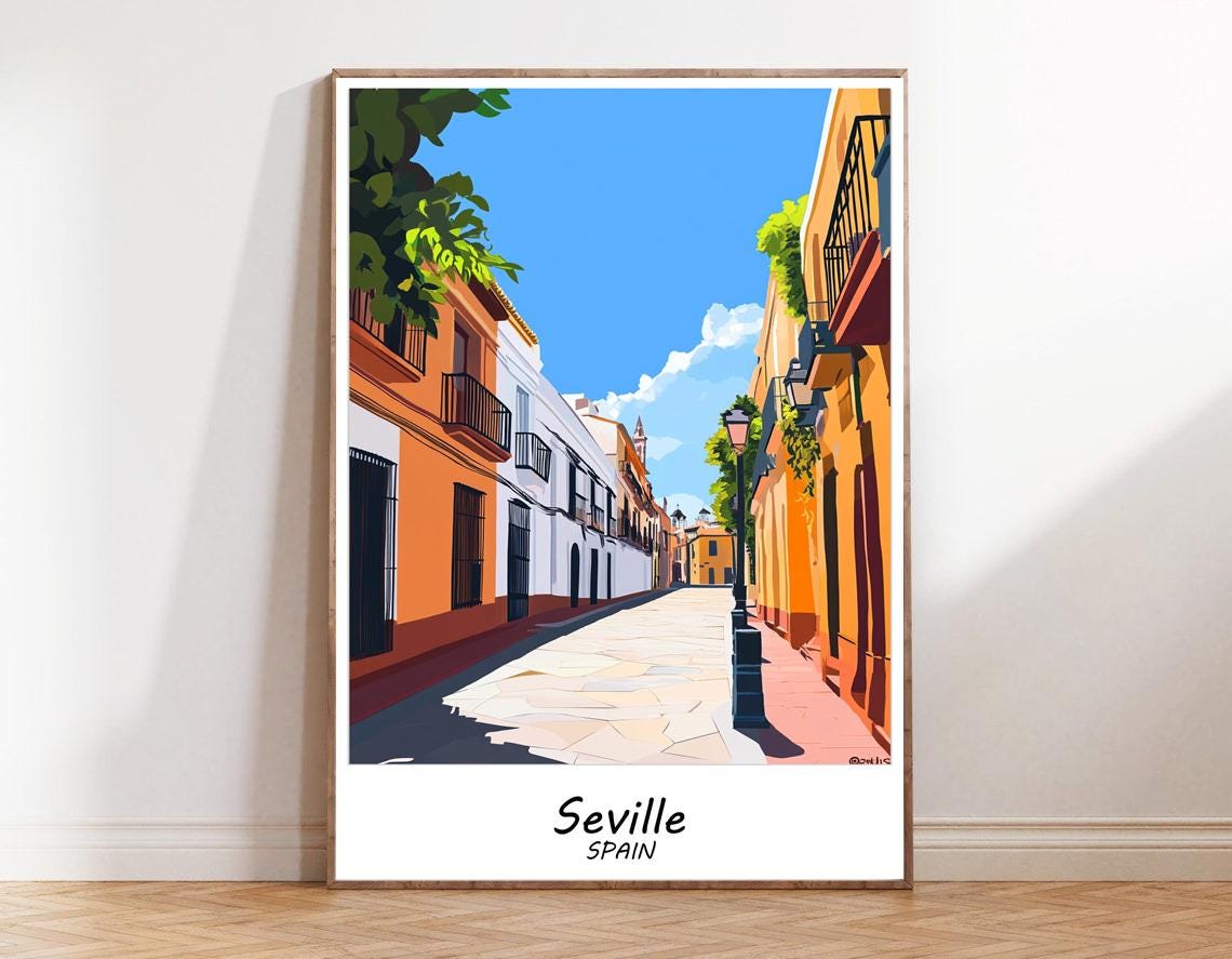 Tourism Poster For Seville Home Decor Poster Gift Seville Travel Poster Spain Travel Poster Cityscape Painting Seville Trip - Image 3