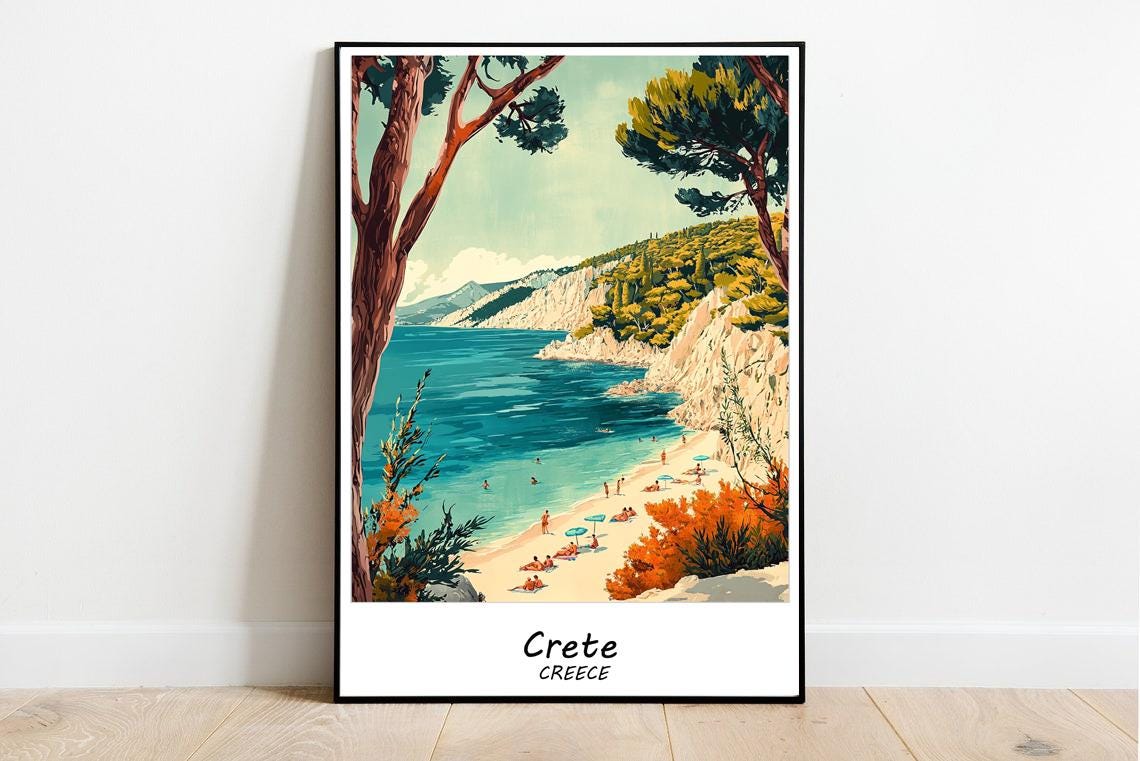 Crete Travel Art Print Crete Art Tourist Poster Travel To Greece Print Greece Vintage Print Crete Print Tourism Crete Travel Print