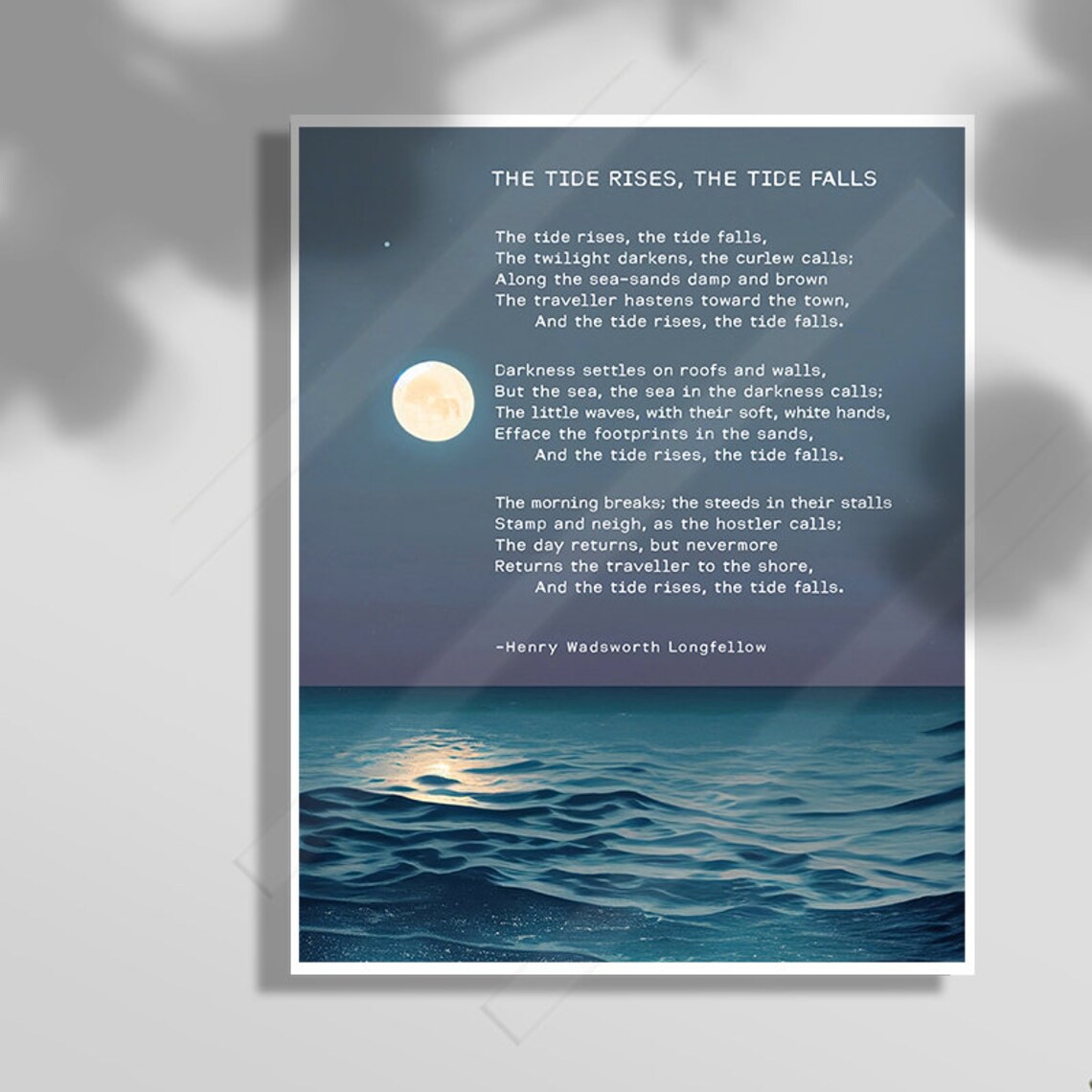 Henry Wadsworth Longfellow The Tide Rises Falls Moonlit Ocean Poem Poster