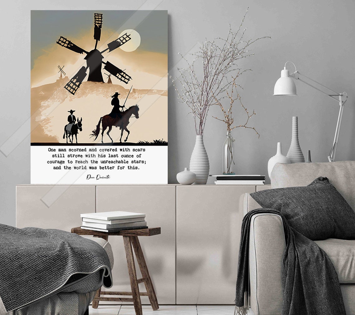 Don Quixote Windmill Silhouette Unreachable Stars Quote Art Print - Image 2