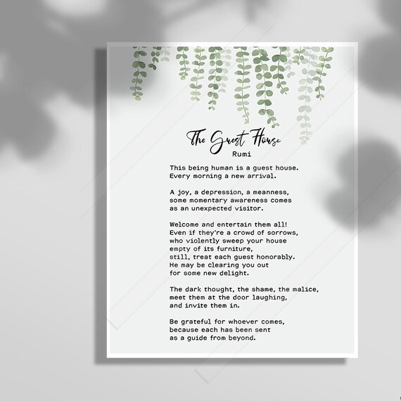 Rumi The Guest House Poem Print This Being Human Is A Guest House Green Eucalyptus Quote