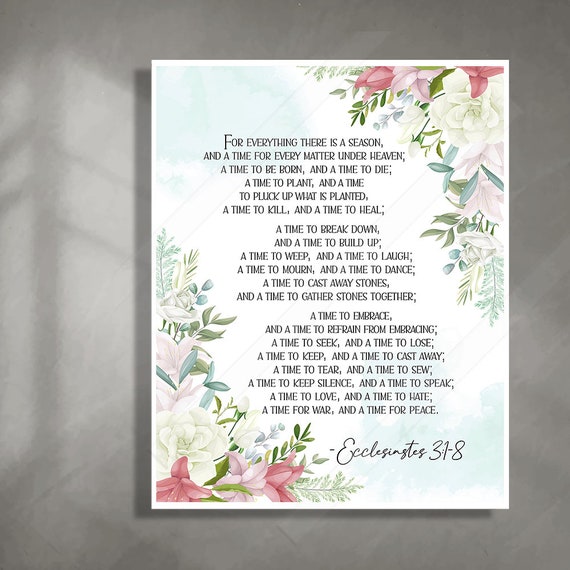 Ecclesiastes 3:1-8 Scripture Art Print, Christian Decor