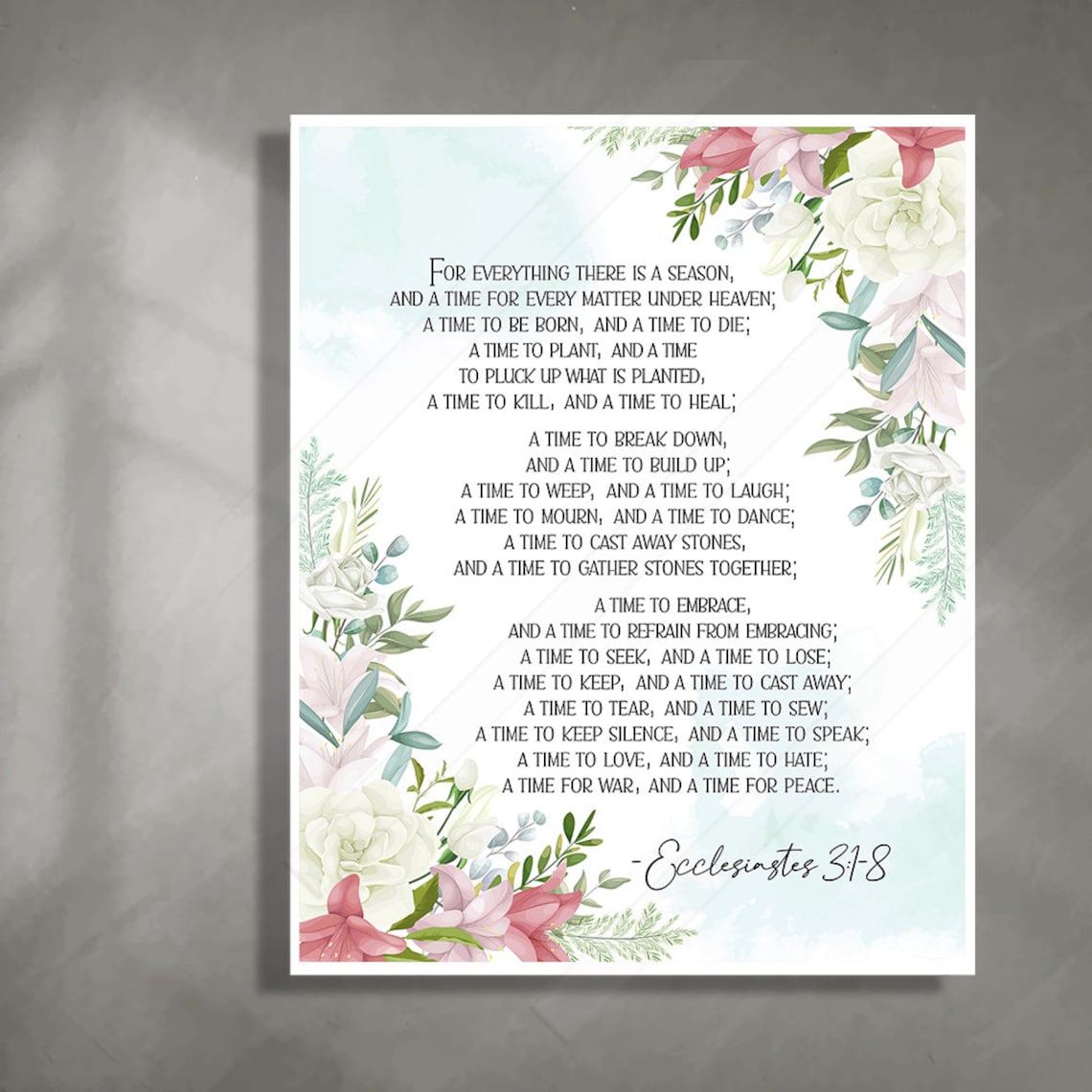Ecclesiastes 3:1-8 Scripture Art Print, Christian Decor