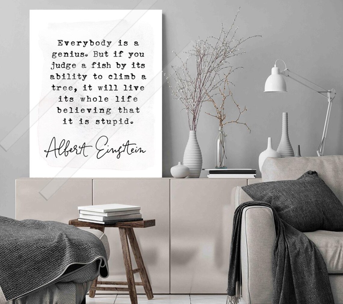 Albert Einstein Inspirational Quote, Fish And Tree Art Print - Image 3