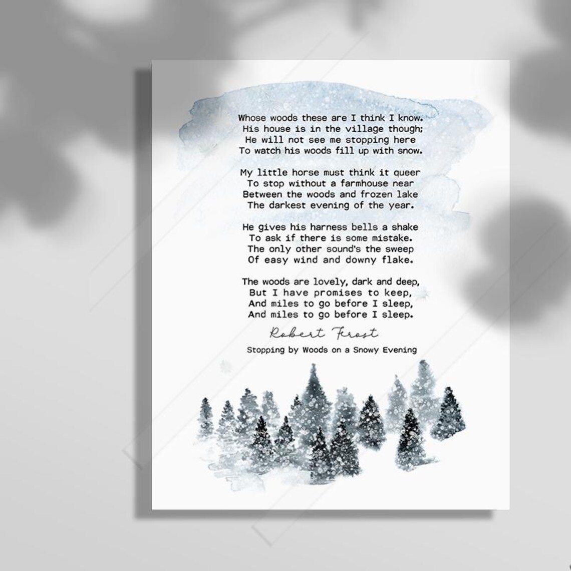 Robert Frost Stopping By Woods Snowy Evening Poem Winter Poster