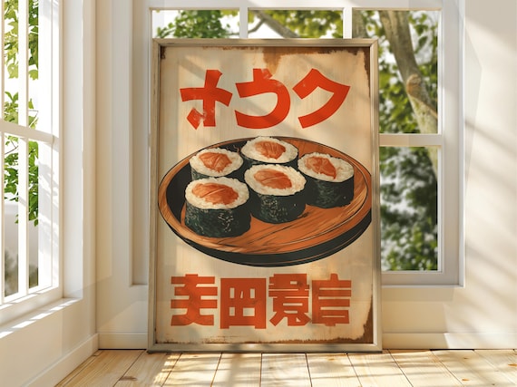 Vintage Japanese Sushi Maki Rolls Retro Advertisement Poster
