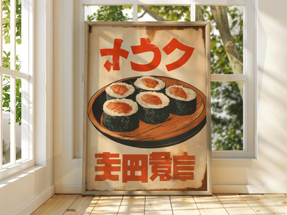 Vintage Japanese Sushi Maki Rolls Retro Advertisement Poster