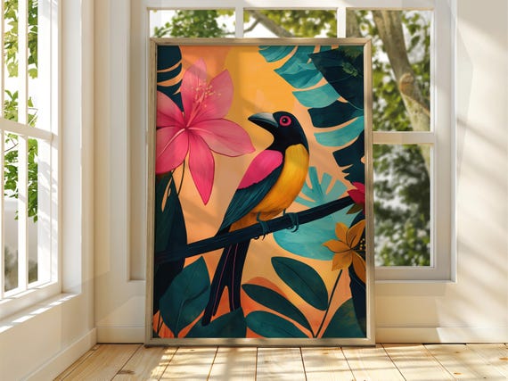 Tropical Bird Poster Wall Art Animal Illustration Floral Bright Home Decor Print
