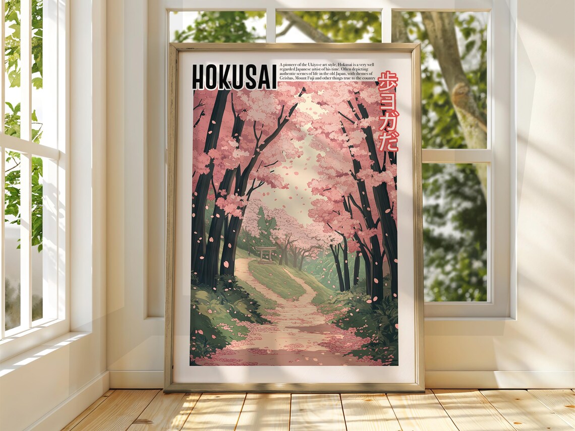 Hokusai Ukiyo-e Cherry Blossom Sakura Path Falling Petals Spring Poster