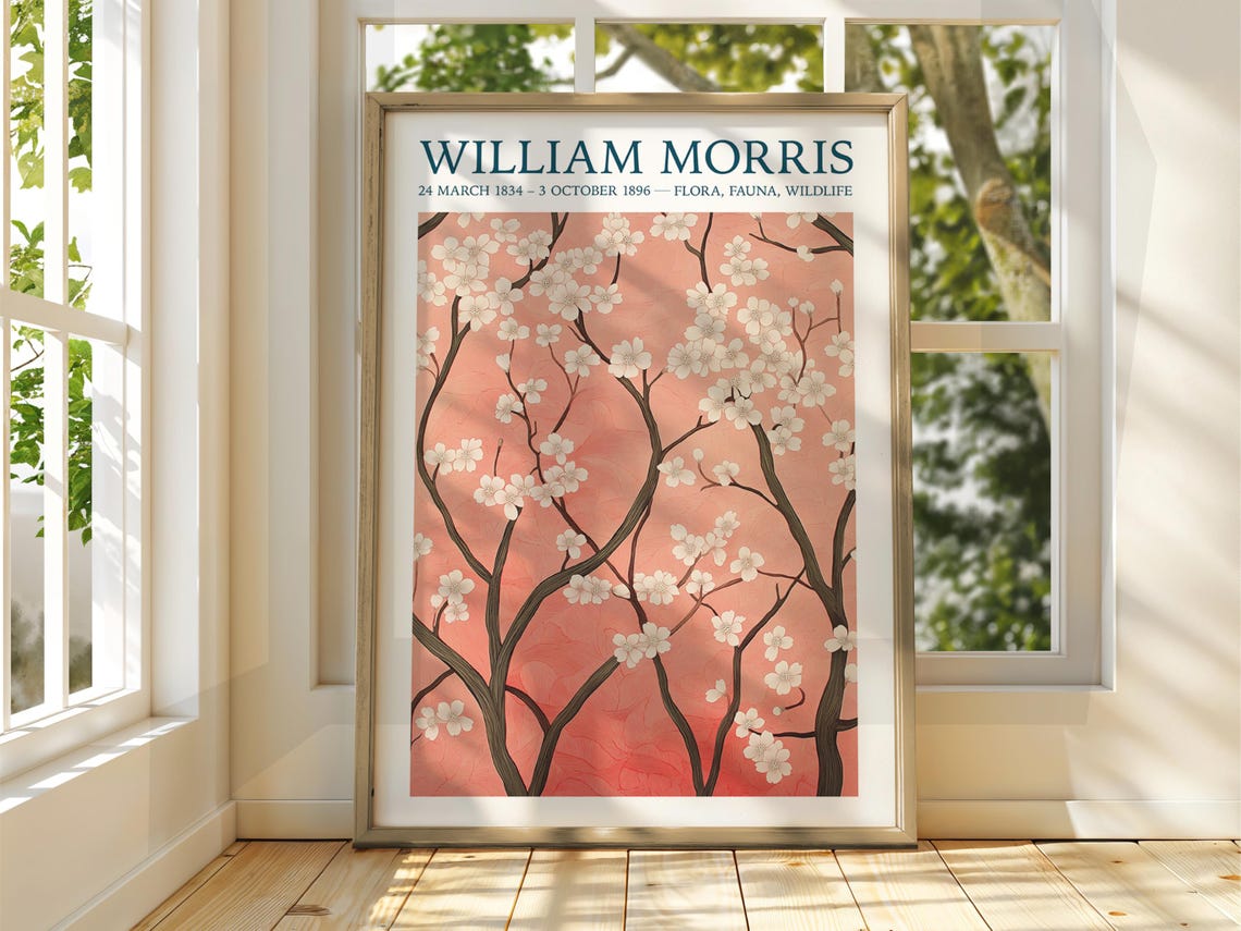 William Morris Cherry Blossom Coral Spring Exhibition Floral Poster