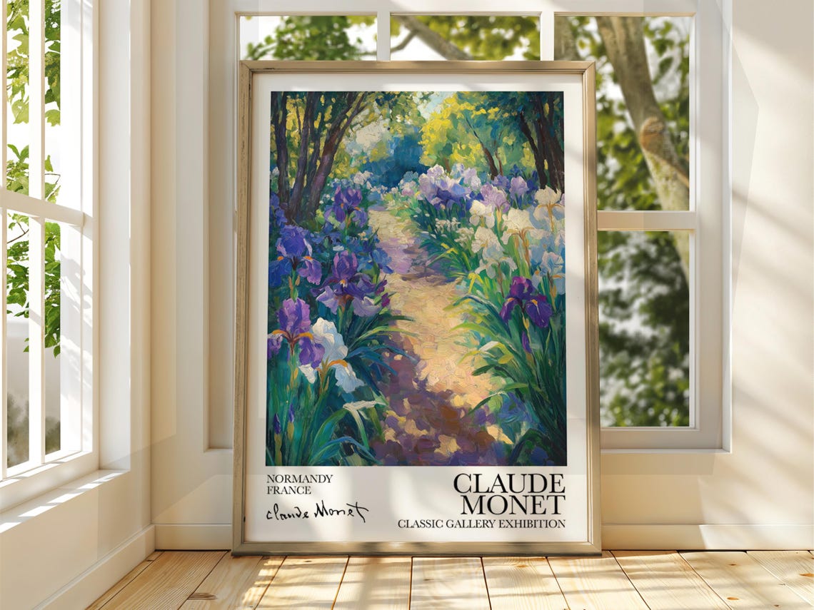 Claude Monet Irises Garden Blooms Normandy Exhibition Art Poster