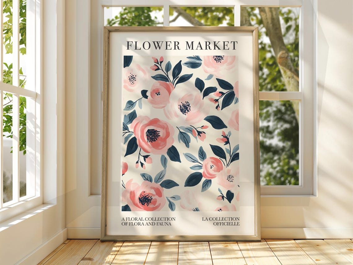Flower Market Pink Peony Floral Collection Botanical Decorative Poster