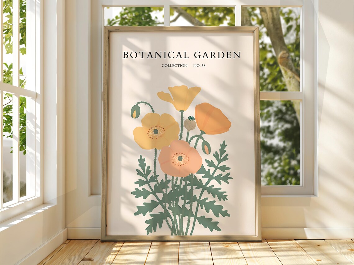 Botanical Garden Collection No 58 Yellow Poppy Flower Art Poster