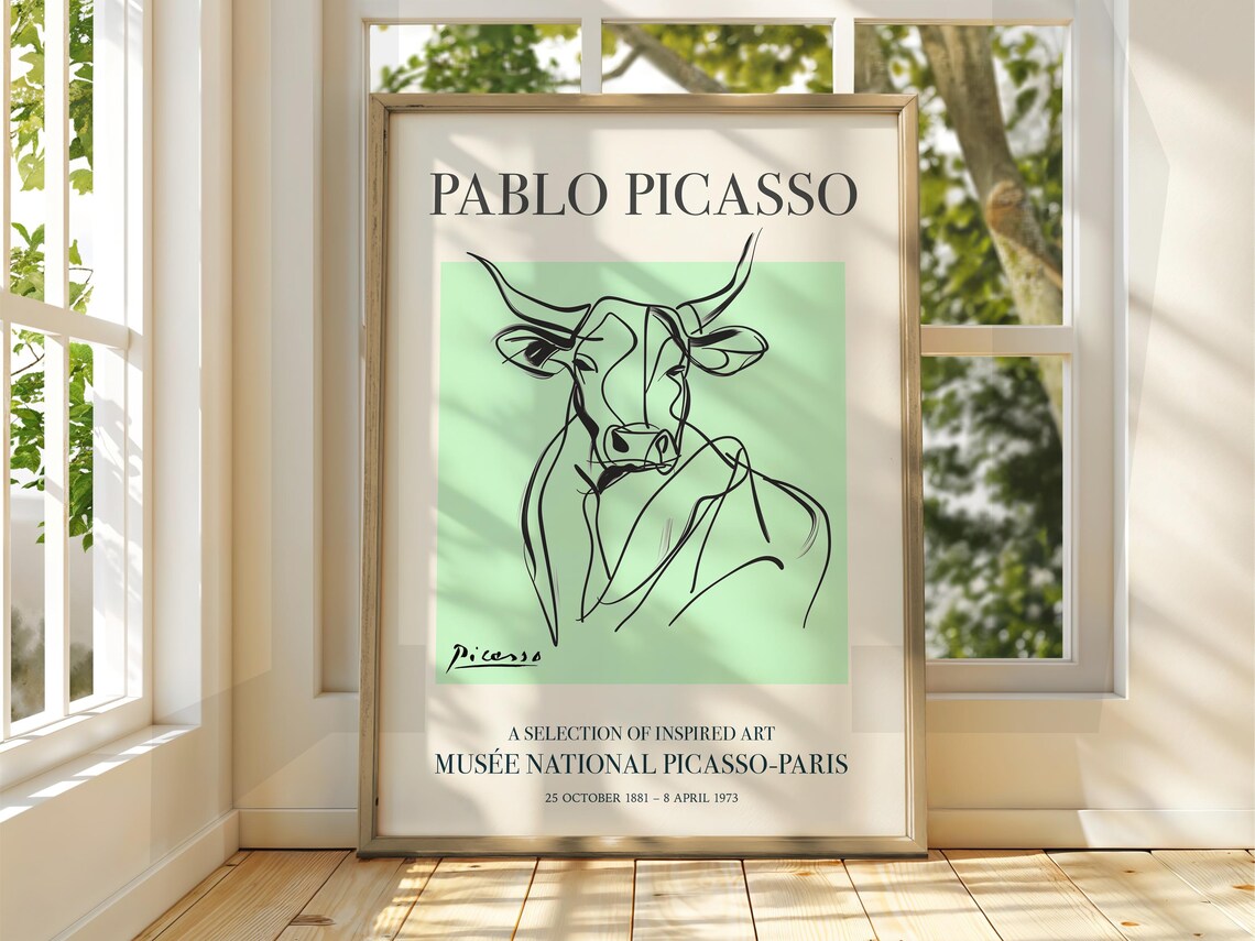 Pablo Picasso Bull Line Drawing Mint Green Exhibition Museum Art Poster