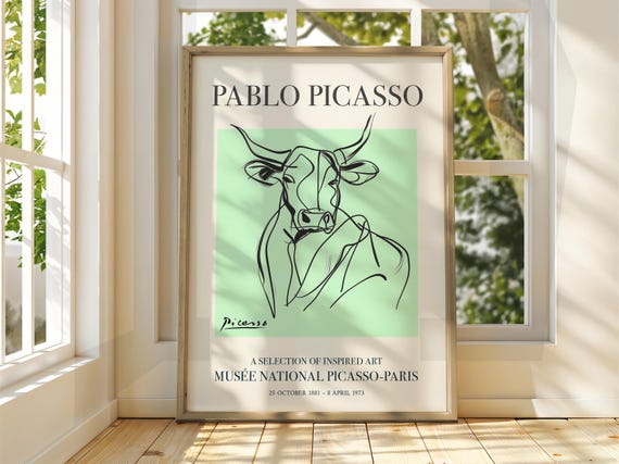 Pablo Picasso Art Exhibition Print Line Classic Poster Gallery Home Decor Cow
