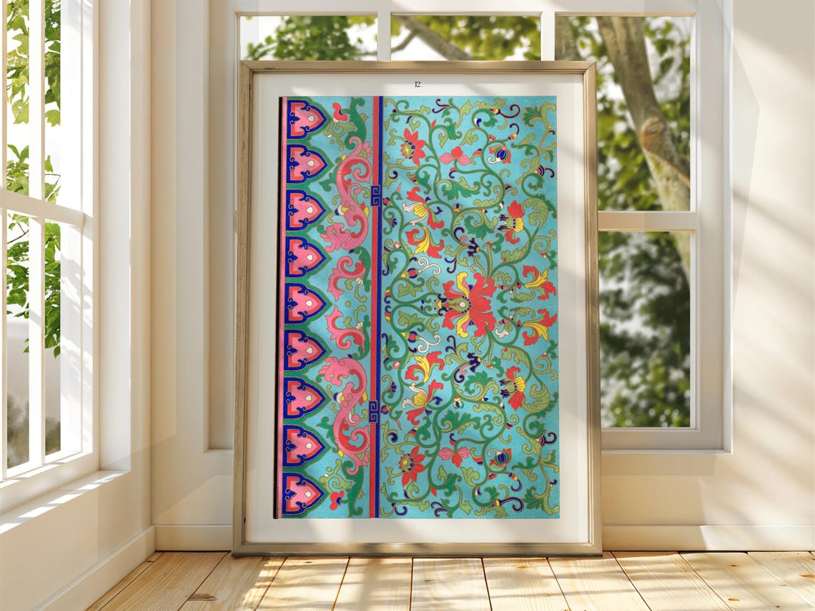 Turquoise Floral Ornament Vintage Pattern Plate No 12 Poster