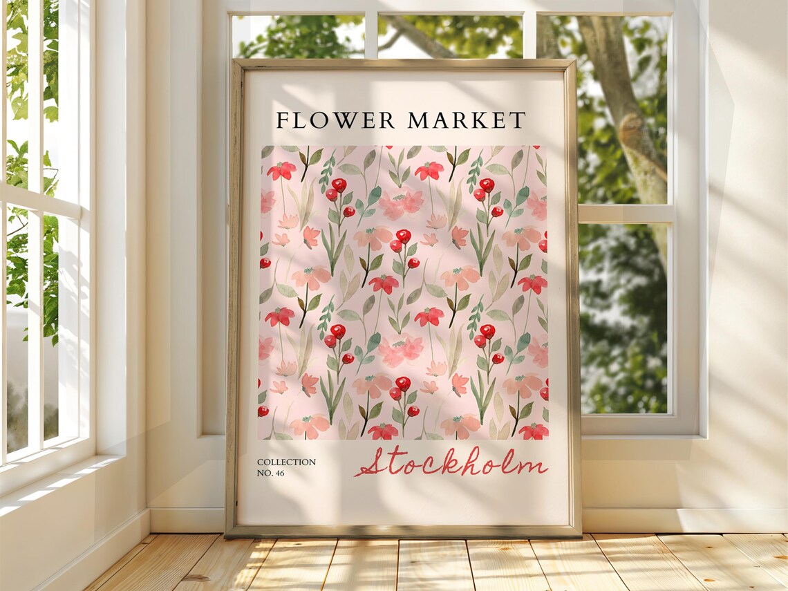 Flower Market Stockholm Pink Wildflower Pattern Exhibition Art Poster