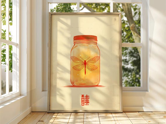 Japanese Vintage Dragonfly Art Wall Animal Poster Retro Bold