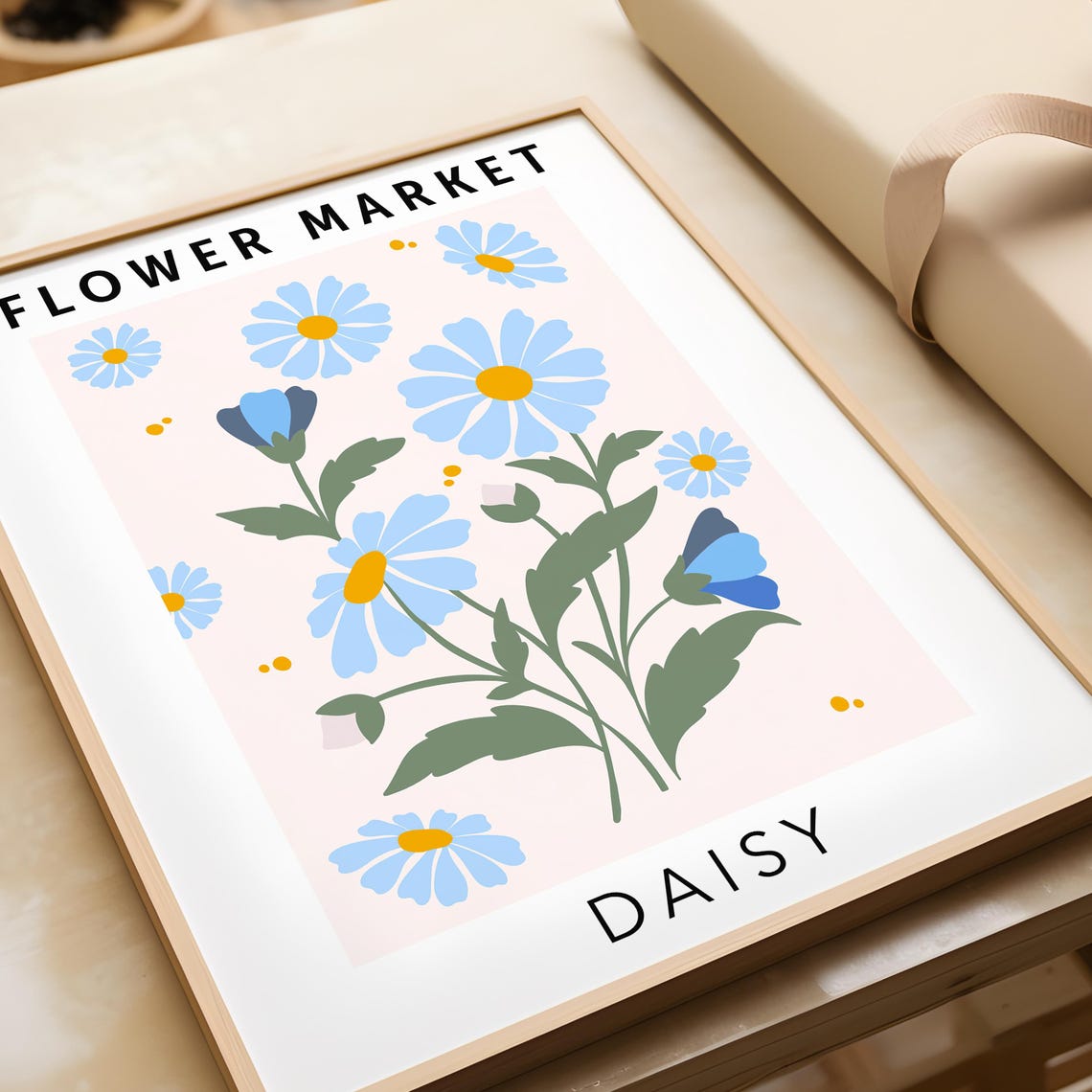 Flower Market Daisy Blue Yellow Floral Pastel Botanical Poster